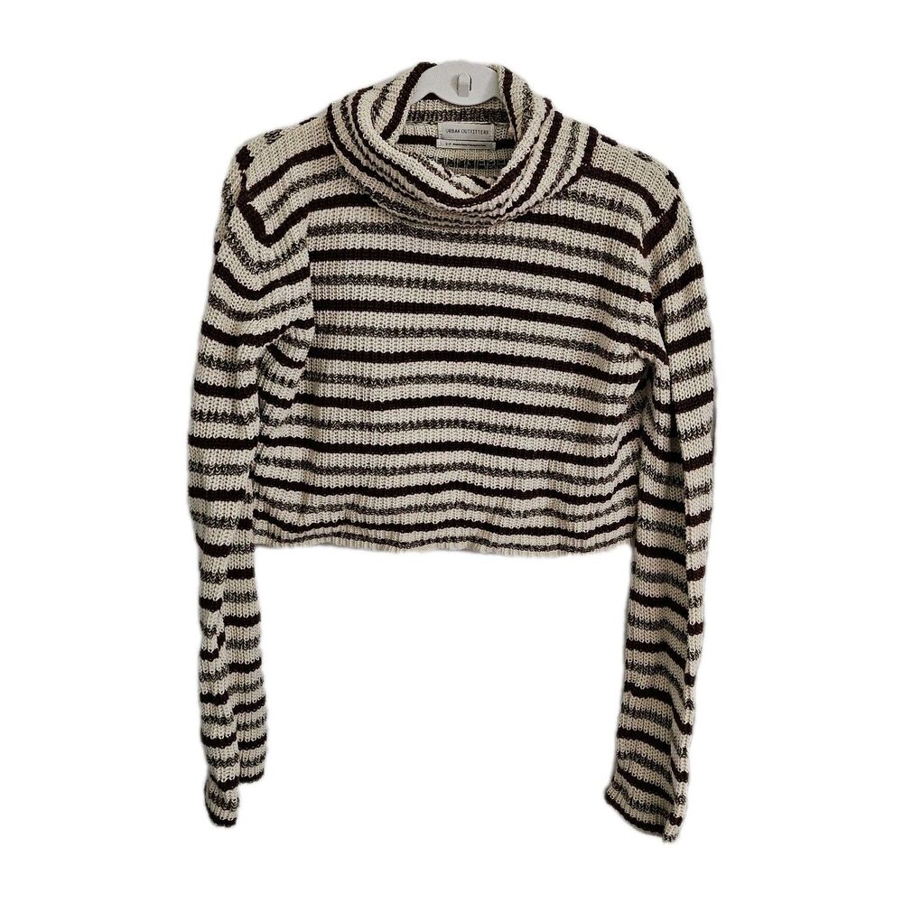 Urban Outfitters Sweater Womens Small Brown Striped‎ Crop Turtleneck Pullover